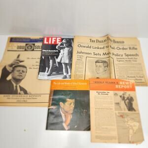 VTG Original JFK Life & Assignation Dallas Newspaper w/ Oswald Linked Lot of 5